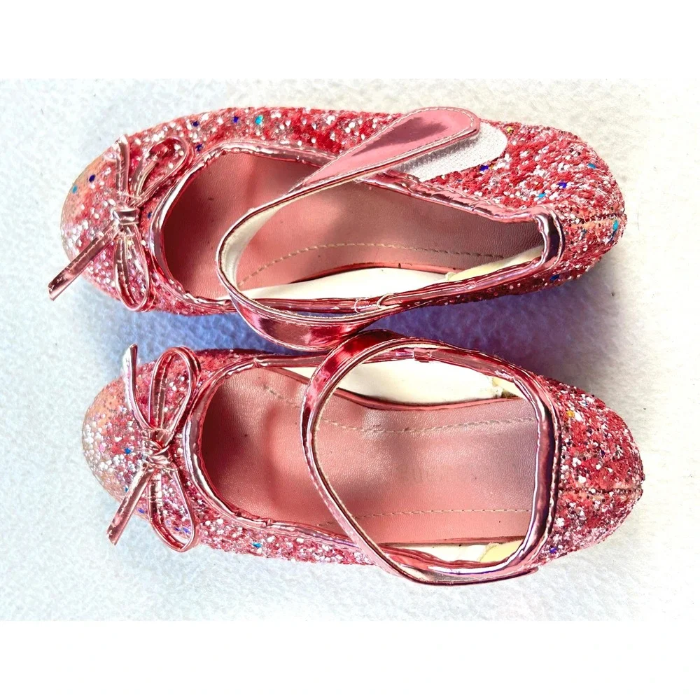 Jiaduowang Girls Pink Glitter Mary Jane Flats Bow Dress Shoes Size‎ 28 US 11